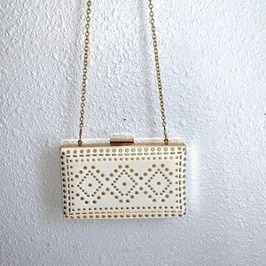 Aldo Gold and White Clutch with Gold Chain